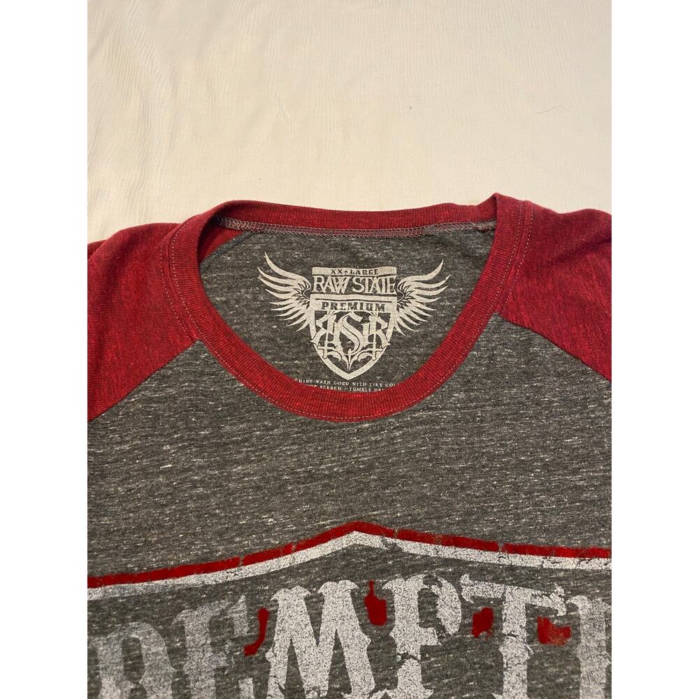 Raw State Redemption Long Sleeve Ragland T-shirt Gray Red Mens XXL NWT Velvet - Picture 3 of 14